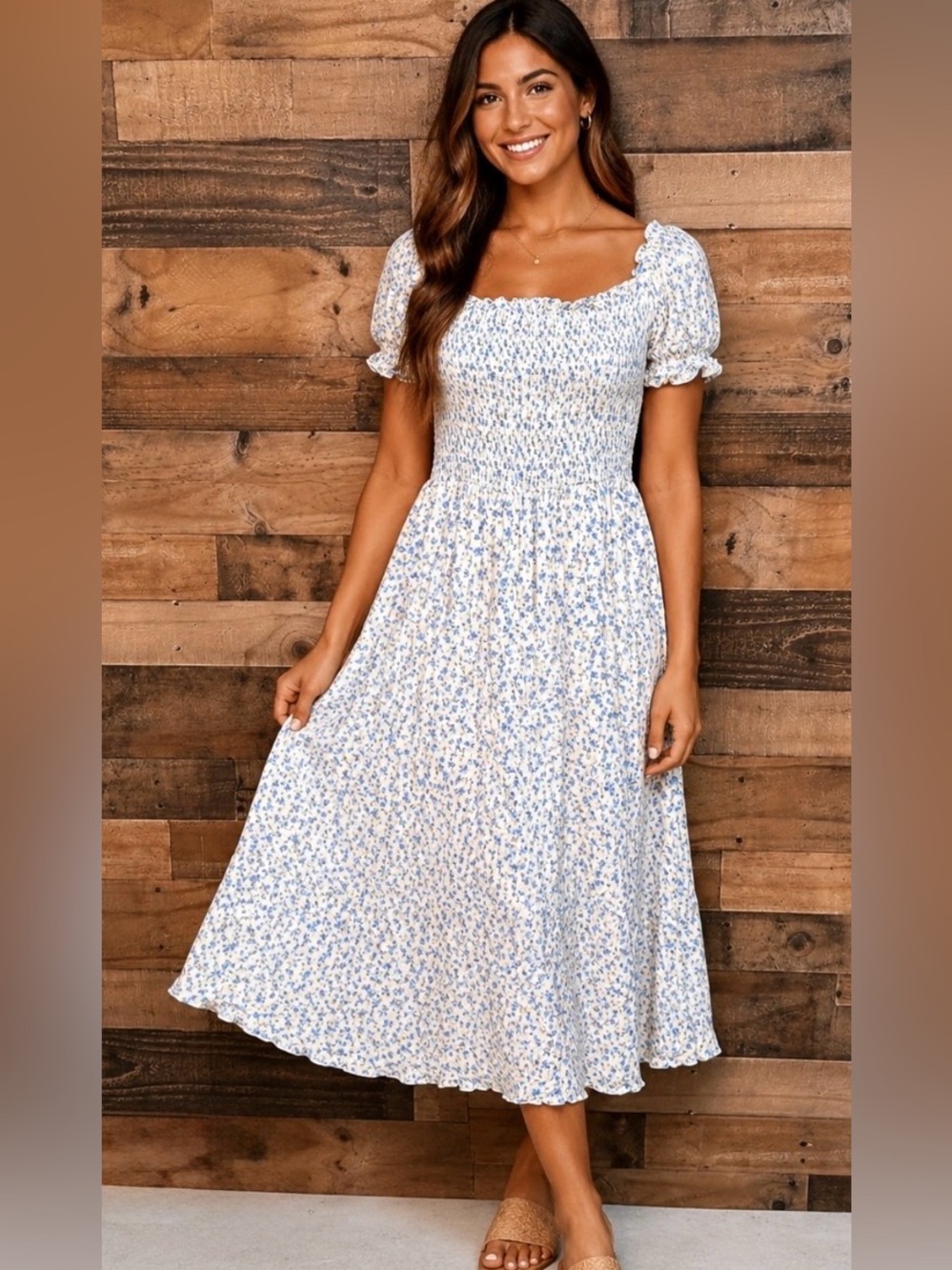 Urban Outfitters Women's Cream Blue Floral Dress Ruffled Large L TEP 138